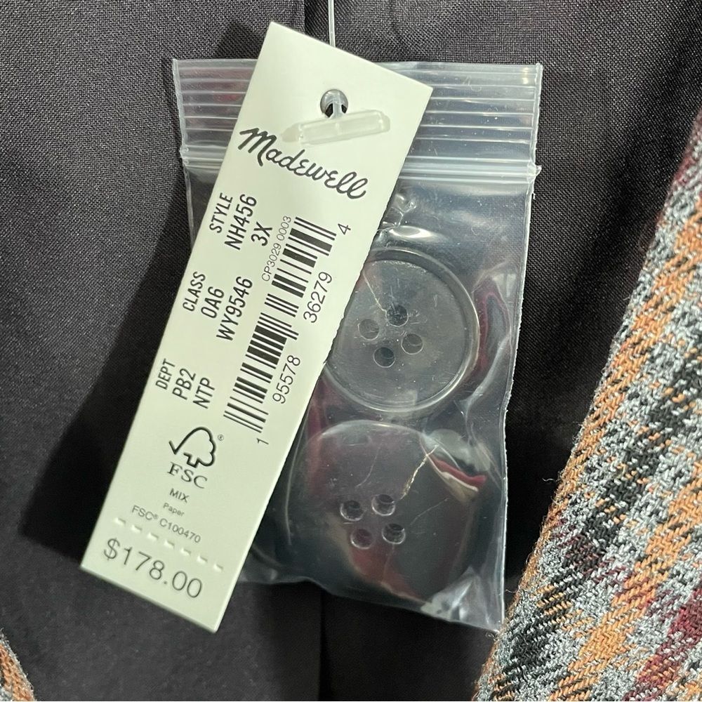 Madewell Women Plus Size Brown Plaid Blazer - 3X - NWT - Picture 7 of 10